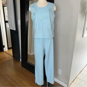 220 Hickory Light Blue‎ Sleeveless Linen Blend 2-Piece Set – Size Large